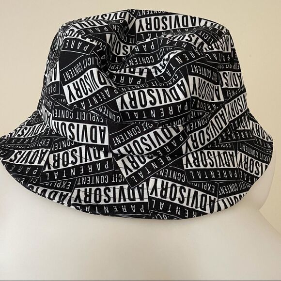 Parental Advisory UNISEX BUCKET HAT/Repeated logo in canvas one size black white - Picture 1 of 4